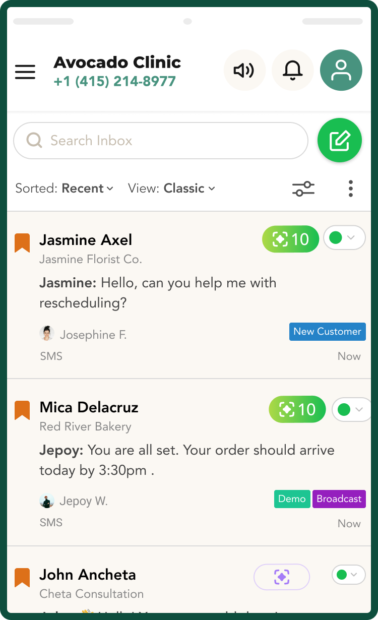 Avochato on iPhone — message thread