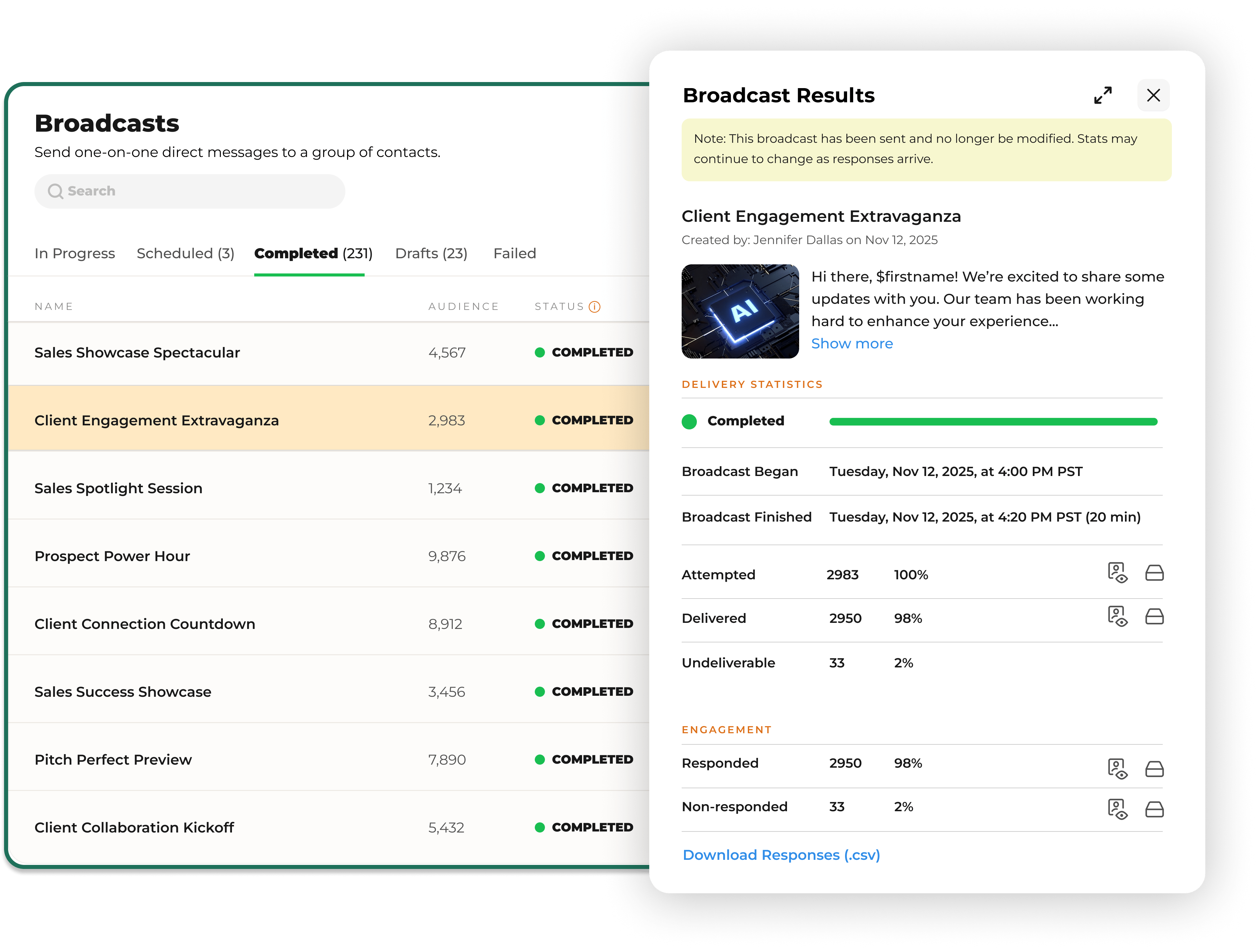 Broadcast performance tracking